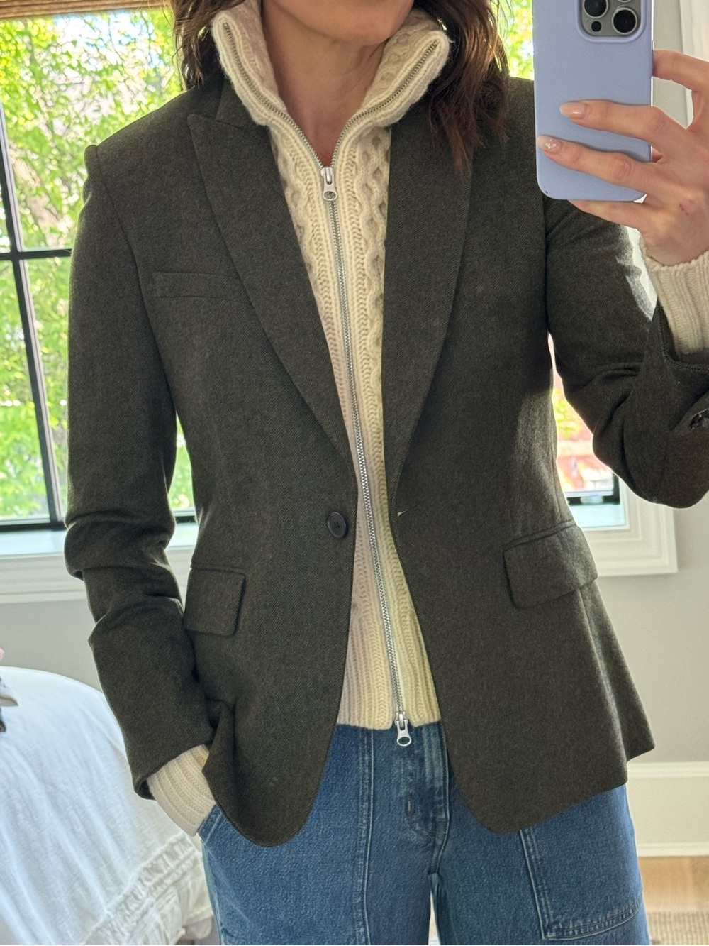 Veronica Beard Dark Green Single-Button Tailored Blazer